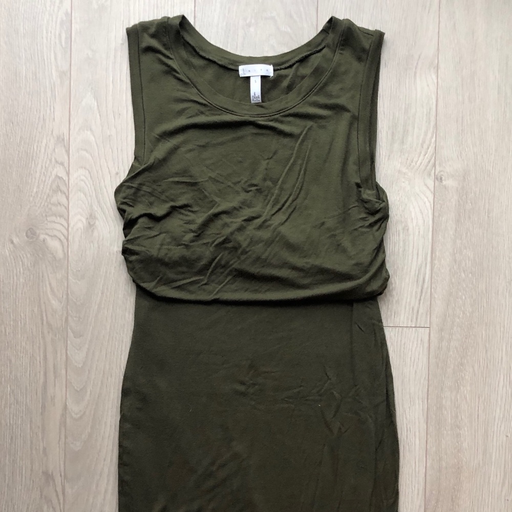 Leith Cotton Stretch Tank Midi Dress Olive Green